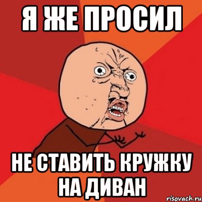 Я же просил Не ставить кружку на диван, Мем Почему