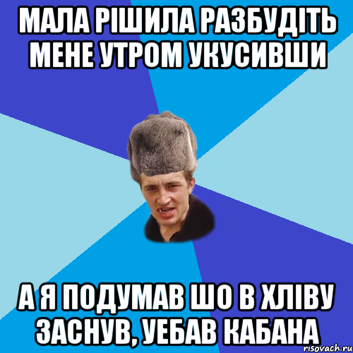 мала рішила разбудіть мене утром укусивши а я подумав шо в хліву заснув, уебав кабана, Мем Празднчний паца