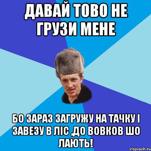 Давай тово не грузи мене Бо зараз загружу на тачку і завезу в ліс ,до вовков шо лають!, Мем Празднчний паца