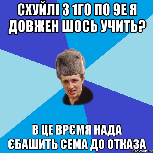 Схуйлі з 1го по 9е я довжен шось учить? в це врємя нада єбашить сема до отказа, Мем Празднчний паца