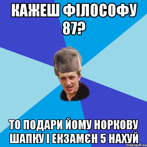 кажеш філософу 87? то подари йому норкову шапку і екзамєн 5 нахуй, Мем Празднчний паца