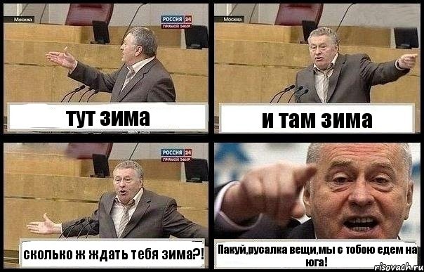 тут зима и там зима сколько ж ждать тебя зима?! Пакуй,русалка вещи,мы с тобою едем на юга!, Комикс с Жириновским