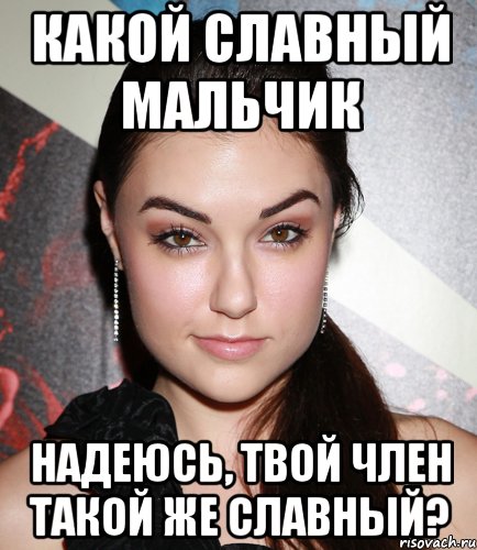 какой славный мальчик надеюсь, твой член такой же славный?, Мем  Саша Грей улыбается