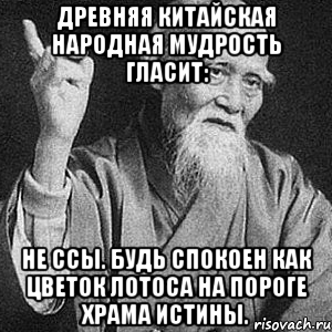 Древняя китайская народная мудрость гласит: Не ссы. Будь спокоен как цветок лотоса на пороге Храма Истины., Мем Монах-мудрец (сэнсей)