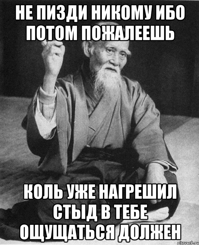 не пизди никому ибо потом пожалеешь коль уже нагрешил стыд в тебе ощущаться должен, Мем Монах-мудрец (сэнсей)