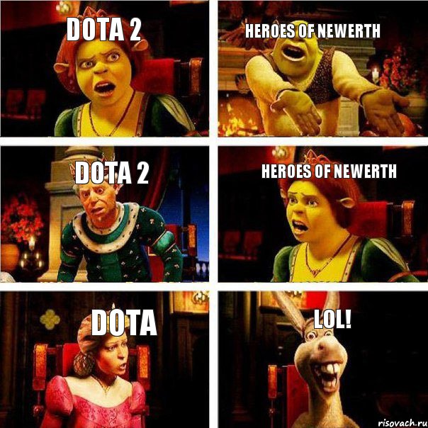 DOTA 2 Heroes of Newerth DOTA 2 Heroes of Newerth Dota LoL!, Комикс  Шрек Фиона Гарольд Осел