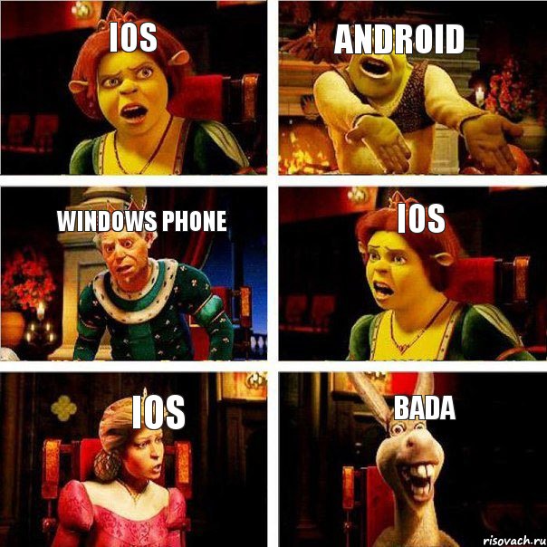 iOS Android Windows phone iOS iOS bada, Комикс  Шрек Фиона Гарольд Осел