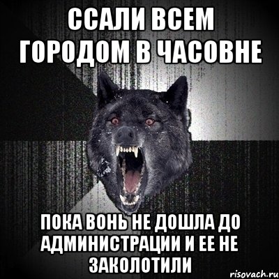 ссали всем городом в часовне пока вонь не дошла до администрации и ее не заколотили, Мем Сумасшедший волк