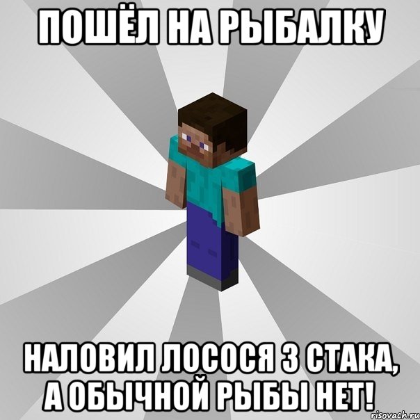 Пошёл на рыбалку Наловил лосося 3 стака, а обычной рыбы нет!, Мем Типичный игрок Minecraft