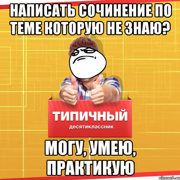 Написать сочинение по теме которую не знаю? Могу, умею, практикую, Мем Типичный десятиклассник