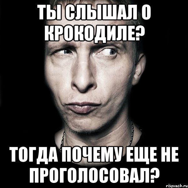 ТЫ СЛЫШАЛ О КРОКОДИЛЕ? ТОГДА ПОЧЕМУ ЕЩЕ НЕ ПРОГОЛОСОВАЛ?, Мем  Типичный Охлобыстин