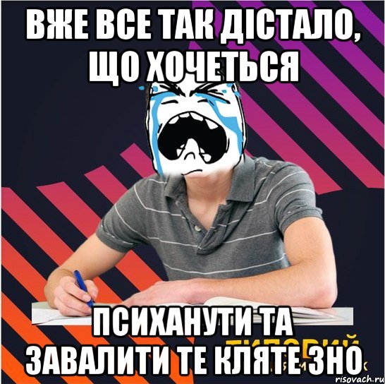 Вже все так дістало, що хочеться психанути та завалити те кляте зно, Мем Типовий одинадцятикласник