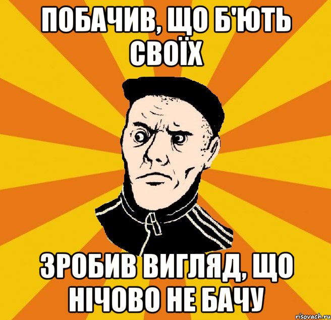 Побачив, що б'ють своїх Зробив вигляд, що нічово не бачу, Мем Типовий Титушка