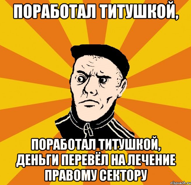 Поработал титушкой, Поработал титушкой, деньги перевёл на лечение правому сектору, Мем Типовий Титушка