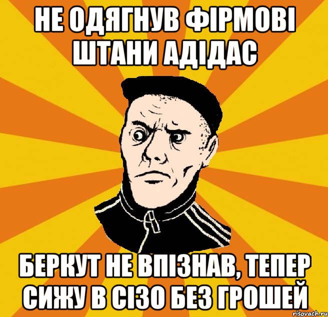 не одягнув фірмові штани Адідас Беркут не впізнав, тепер сижу в СІЗО без грошей, Мем Типовий Титушка