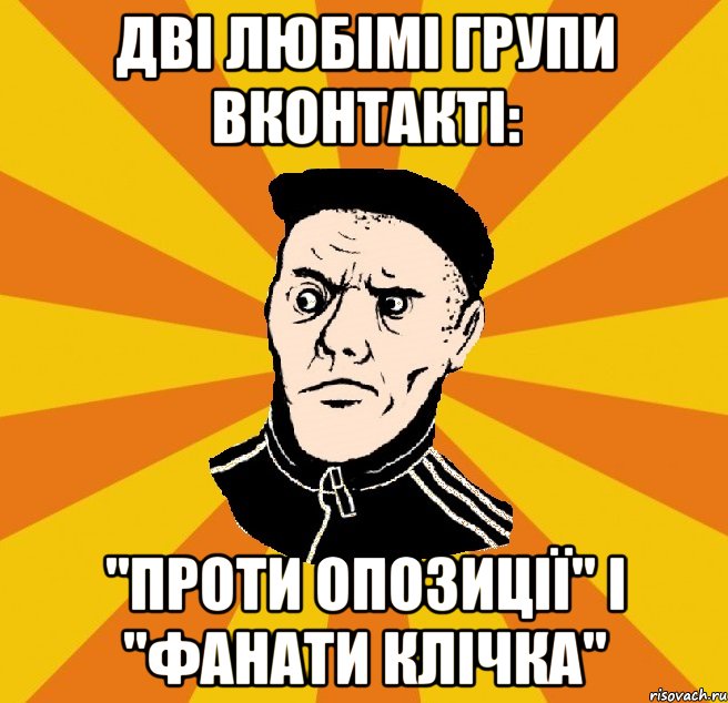 дві любімі групи вконтакті: "Проти опозиції" і "Фанати Клічка", Мем Типовий Титушка