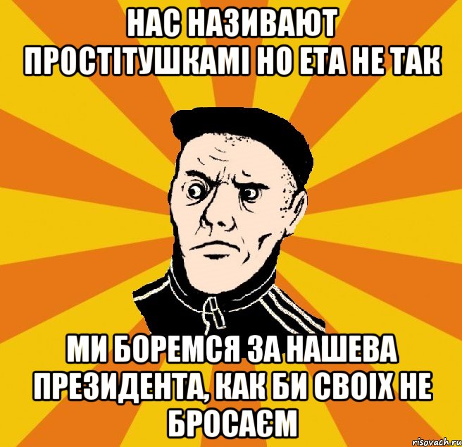 Нас називают простітушкамі но ета не так Ми боремся за нашева президента, как би своіх не бросаєм, Мем Типовий Титушка