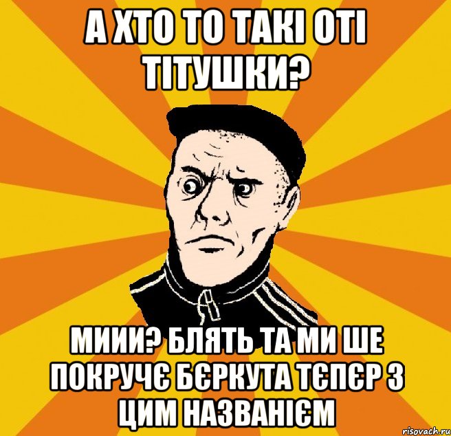 а хто то такі оті тітушки? миии? блять та ми ше покручє Бєркута тєпєр з цим названієм