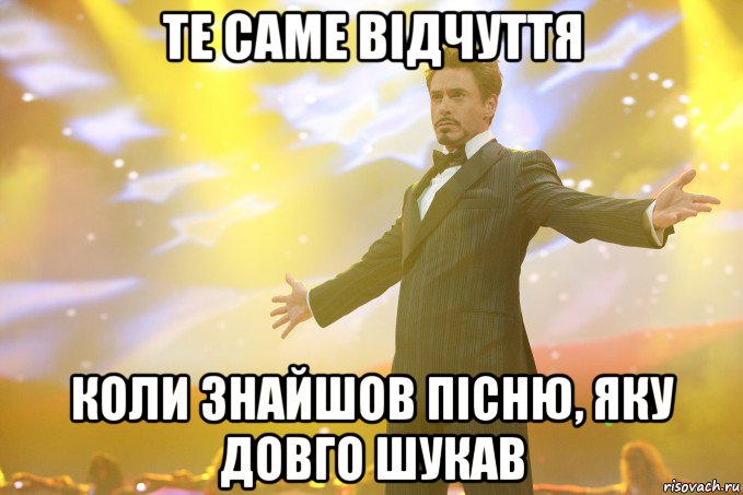 Те саме відчуття коли знайшов пісню, яку довго шукав, Мем Тони Старк (Роберт Дауни младший)