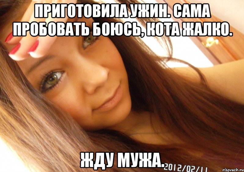 Приготовила ужин. Сама пробовать боюсь, кота жалко. Жду мужа.