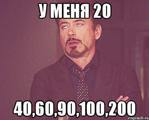 У меня 20 40,60,90,100,200, Мем твое выражение лица