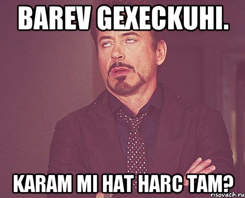 BAREV GEXECKUHI. KARAM MI HAT HARC TAM?, Мем твое выражение лица