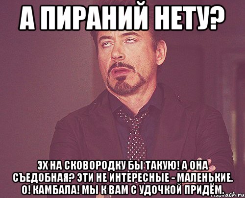 А пираний нету? Эх на сковородку бы такую! А она съедобная? Эти не интересные - маленькие. О! Камбала! Мы к вам с удочкой придём., Мем твое выражение лица