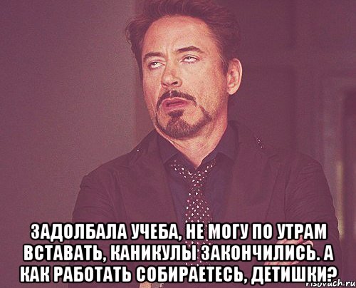  Задолбала учеба, не могу по утрам вставать, каникулы закончились. А как работать собираетесь, детишки?, Мем твое выражение лица