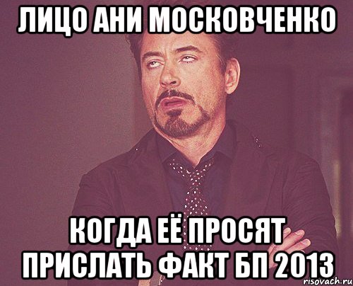 Лицо Ани Московченко Когда её просят прислать факт БП 2013, Мем твое выражение лица
