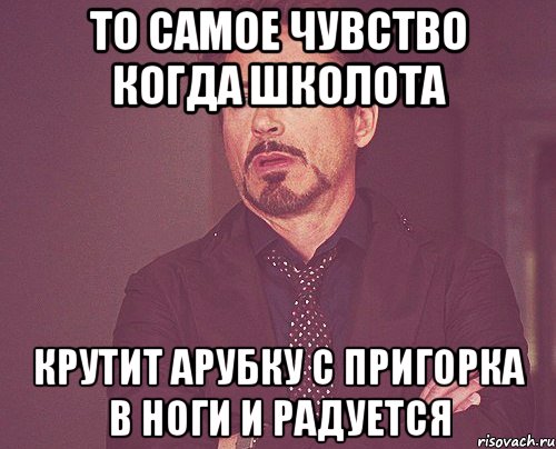 то самое чувство когда школота крутит арубку с пригорка в ноги и радуется, Мем твое выражение лица