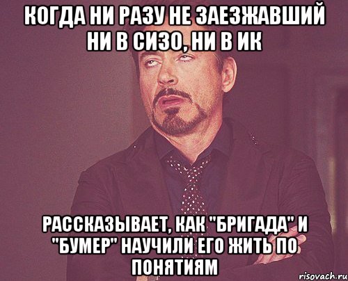 когда ни разу не заезжавший ни в СИЗО, ни в ИК рассказывает, как "Бригада" и "Бумер" научили его жить по понятиям, Мем твое выражение лица