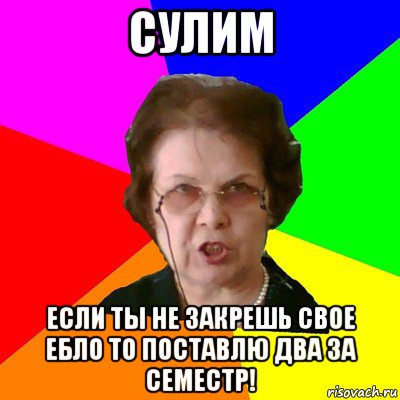 сулим если ты не закрешь свое ебло то поставлю два за семестр!, Мем Типичная училка