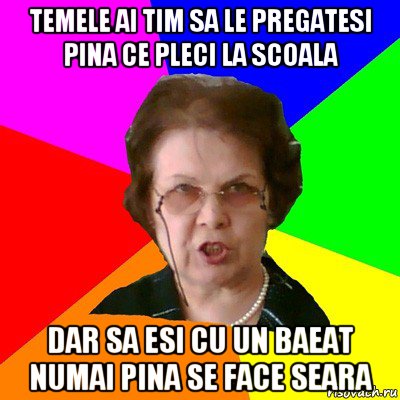 Temele ai tim sa le pregatesi pina ce pleci la scoala Dar sa esi cu un baeat numai pina se face seara, Мем Типичная училка