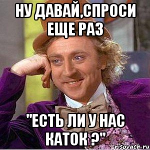 НУ ДАВАЙ,СПРОСИ ЕЩЕ РАЗ "ЕСТЬ ЛИ У НАС КАТОК ?", Мем Ну давай расскажи (Вилли Вонка)