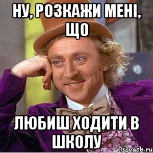 НУ, РОЗКАЖИ МЕНІ, ЩО ЛЮБИШ ХОДИТИ В ШКОЛУ, Мем Ну давай расскажи (Вилли Вонка)