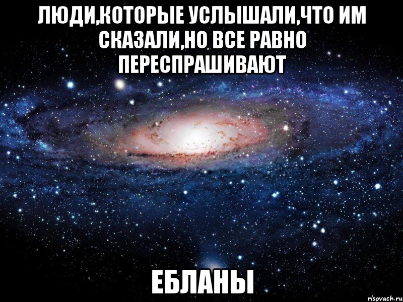 люди,которые услышали,что им сказали,но все равно переспрашивают ЕБЛАНЫ, Мем Вселенная