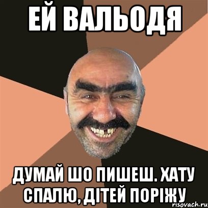 Ей Вальодя думай шо пишеш. хату спалю, дітей поріжу, Мем Я твой дом труба шатал