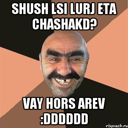 shush lsi lurj eta chashakd? vay hors arev :DDDDDD, Мем Я твой дом труба шатал