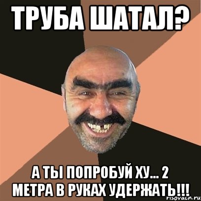 Труба шатал? А ты попробуй ху... 2 метра в руках удержать!!!, Мем Я твой дом труба шатал