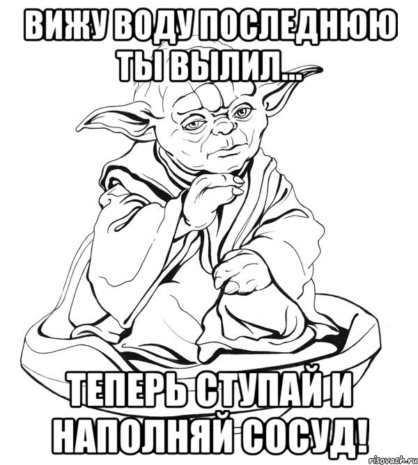 Вижу воду последнюю ты вылил... Теперь ступай и наполняй сосуд!, Мем Мастер Йода