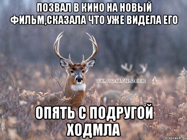 позвал в кино на новый фильм,сказала что уже видела его опять с подругой ходмла, Мем   Наивный олень