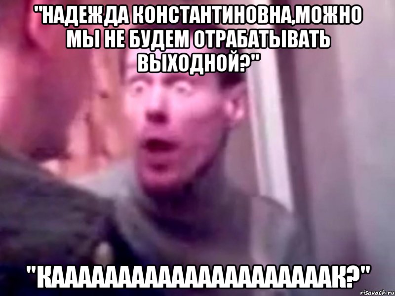 "Надежда Константиновна,можно мы не будем отрабатывать выходной?" "кааааааааааааааааааааак?", Мем Запили