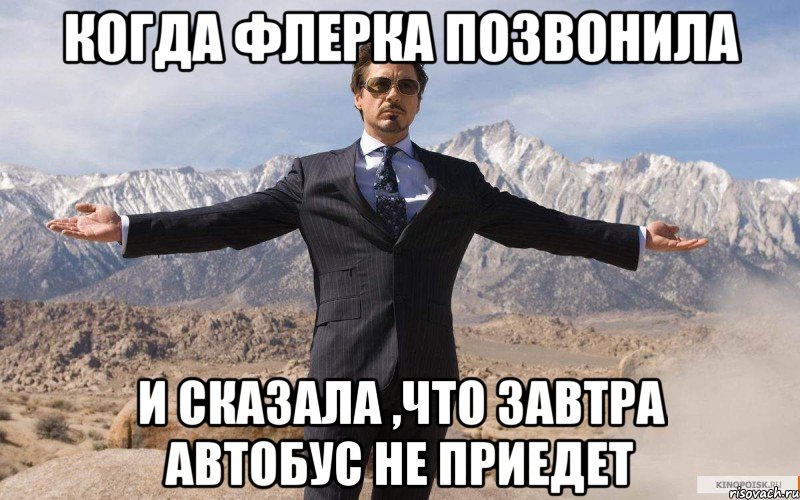 Когда Флерка позвонила и сказала ,что завтра автобус не приедет, Мем железный человек