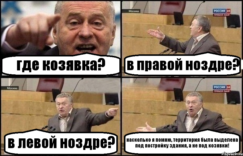 где козявка? в правой ноздре? в левой ноздре? насколько я помню, территория была выделена под постройку здания, а не под козявки!, Комикс Жириновский