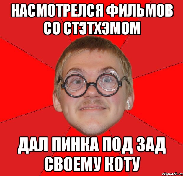 Насмотрелся фильмов со стэтхэмом Дал пинка под зад своему коту, Мем Злой Типичный Ботан