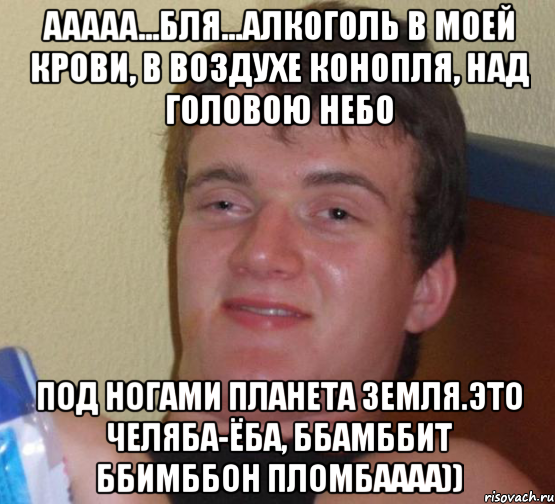 Ааааа...бля...Алкоголь в моей крови, в воздухе конопля, над головою небо под ногами планета земля.Это Челяба-Ёба, Ббамббит ббимббон пломбаааа)), Мем 10 guy (Stoner Stanley really high guy укуренный парень)