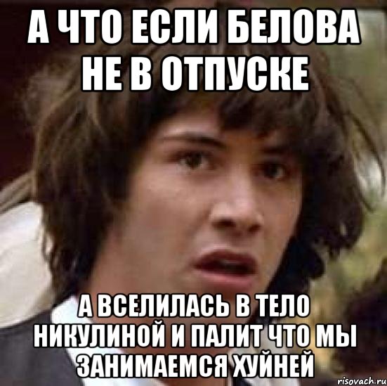 А что если Белова не в отпуске а вселилась в тело Никулиной и палит что мы занимаемся хуйней, Мем А что если (Киану Ривз)