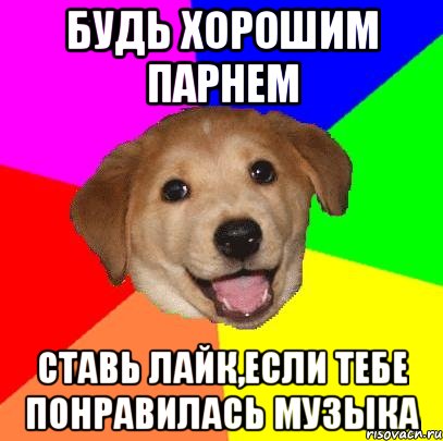 Будь Хорошим Парнем Ставь лайк,если тебе понравилась музыка, Мем Advice Dog