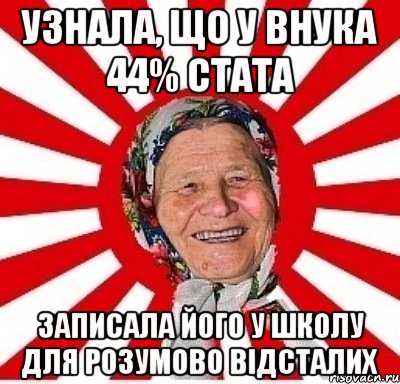 Узнала, що у внука 44% стата записала його у школу для розумово відсталих, Мем  бабуля