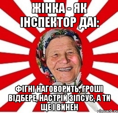 Жінка - як інспектор ДАІ: фігні наговорить, гроші відбере, настрій зіпсує, а ти ще і винен, Мем  бабуля